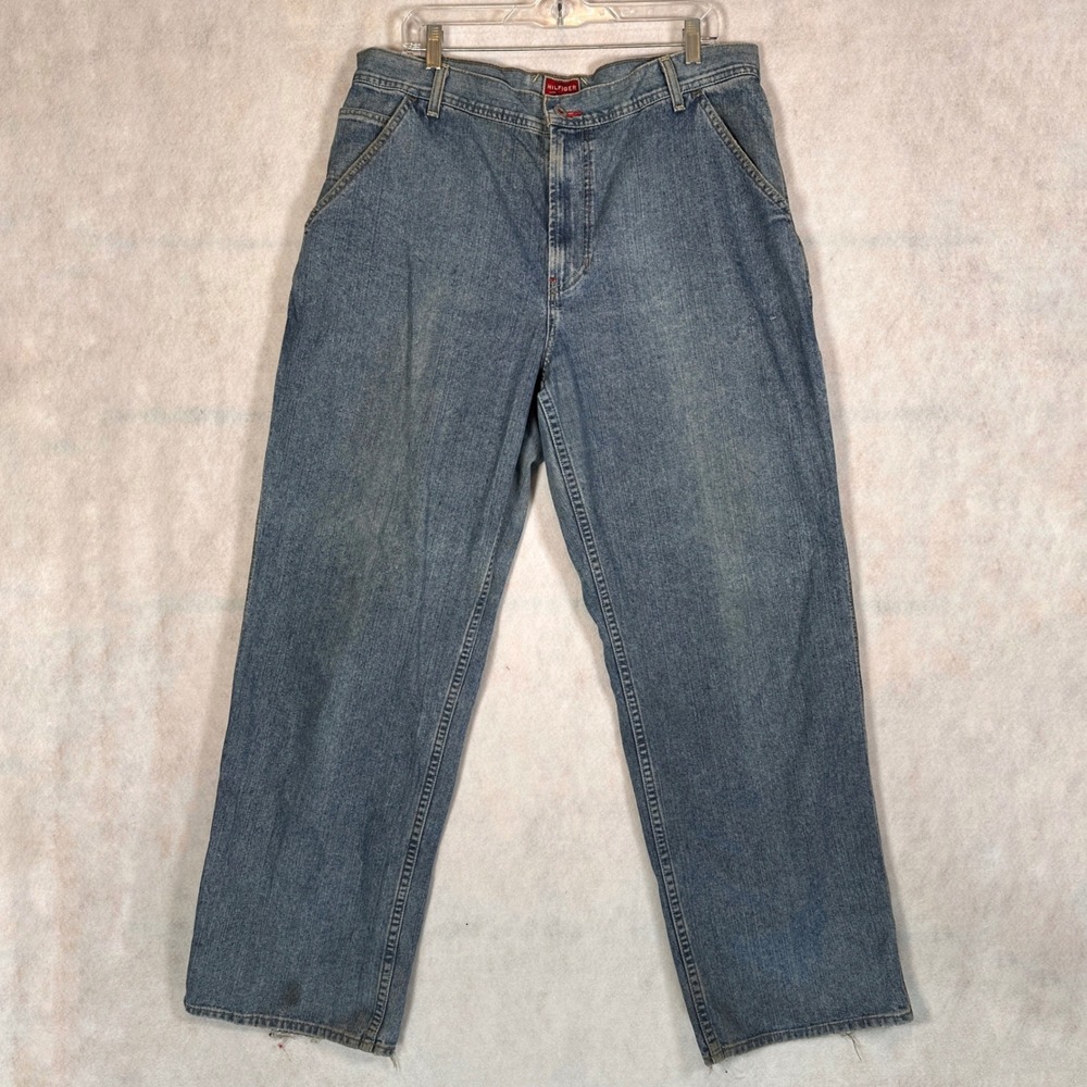 Tommy Hilfiger Jeans Mens 36x32 Carpenter Blue Red Label Vintage Loose Fit Denim
